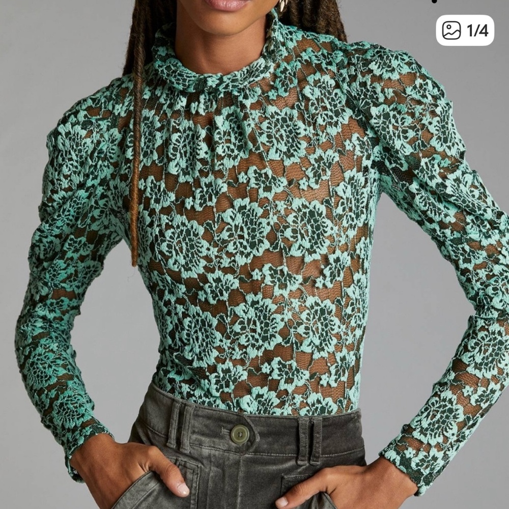 Anthropologie Sheer Lace Mock
Neck Top